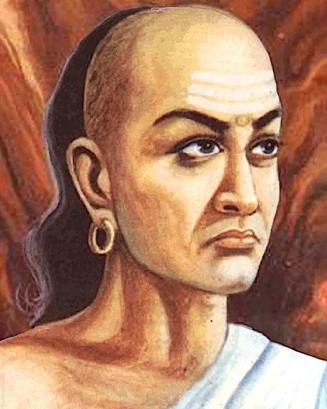 Modern artistic depiction of Chanakya in white robes.