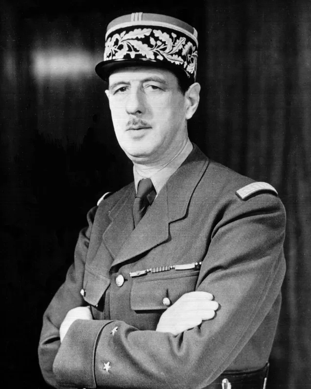 Photographic portrait of Charles de Gaulle in military uniform.