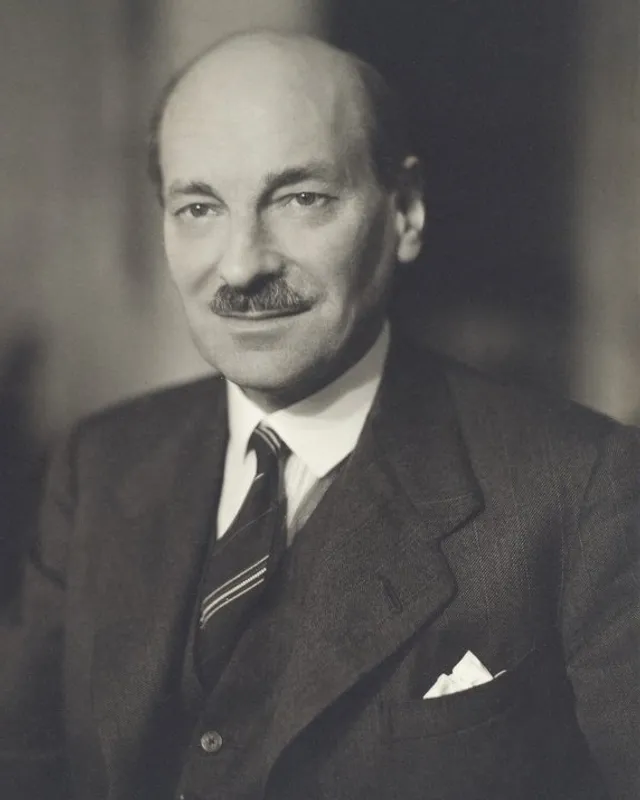 Photographic portrait of Clement Attlee in a suit.