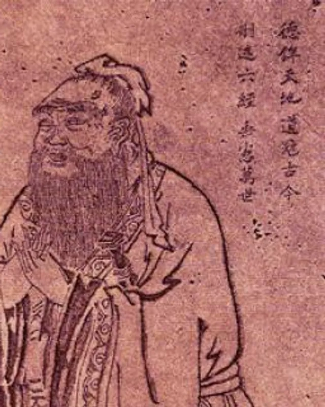 Tang-dynasty ink depiction of Confucius in scholar’s robes.