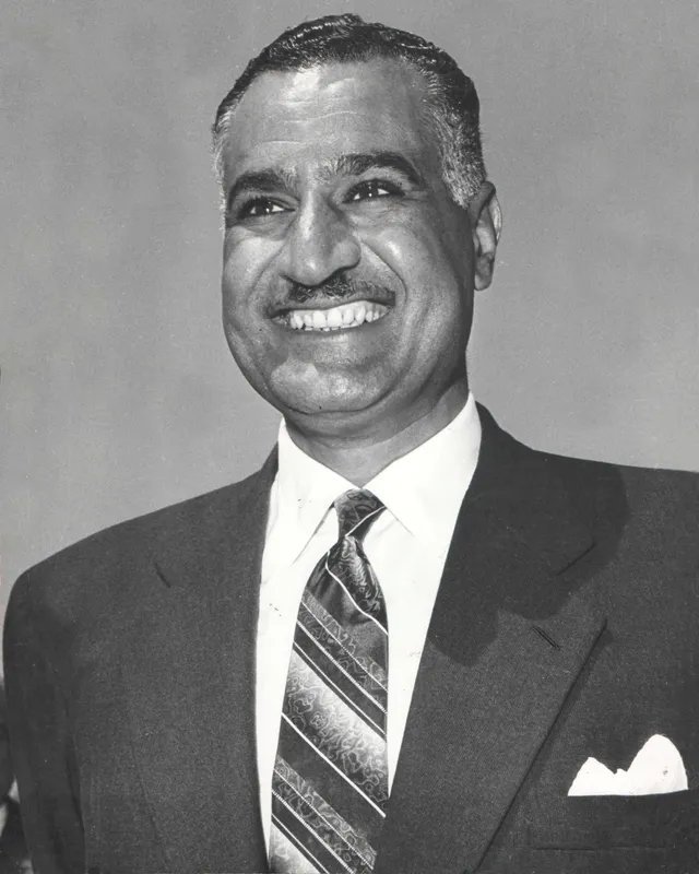 Photographic portrait of Gamal Abdel Nasser in a suit, 1962.