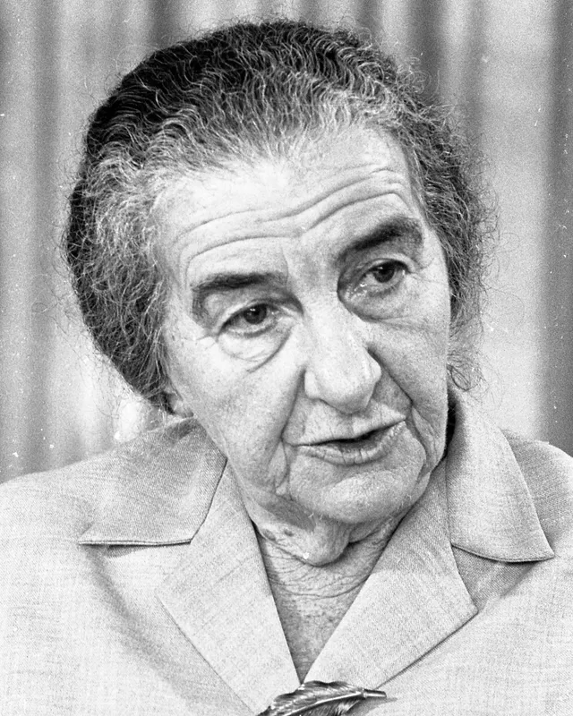 Photographic portrait of Golda Meir.