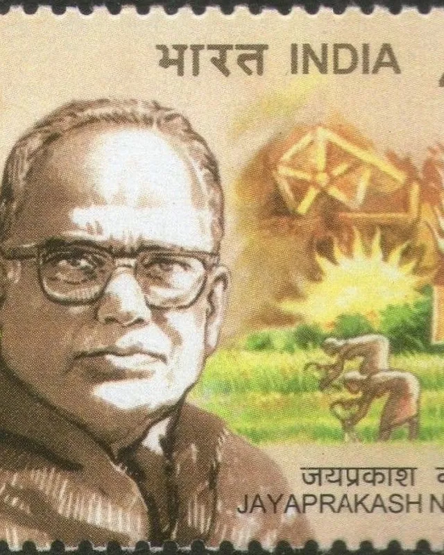Indian commemorative postage stamp bearing a portrait of Jayaprakash Narayan.