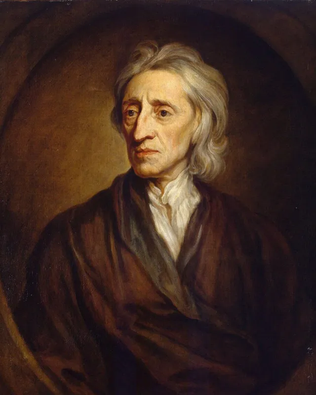 Painted portrait of John Locke in dark robes, seated and facing slightly to his left.