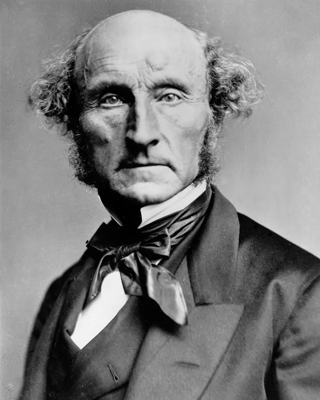Photographic portrait of John Stuart Mill in later life, seated in a dark coat.