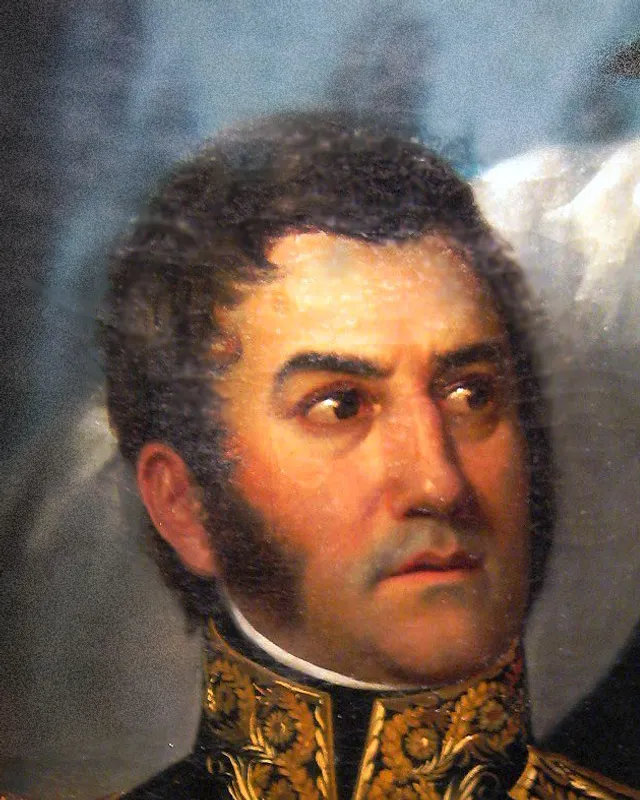 Painted portrait of José de San Martín in military uniform.