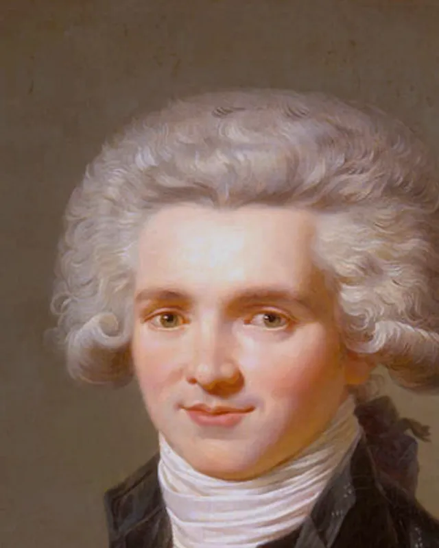 Painted portrait of Maximilien Robespierre in a blue coat.