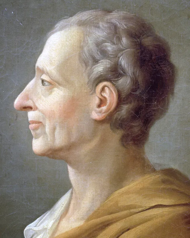 Painted portrait of Montesquieu in profile.