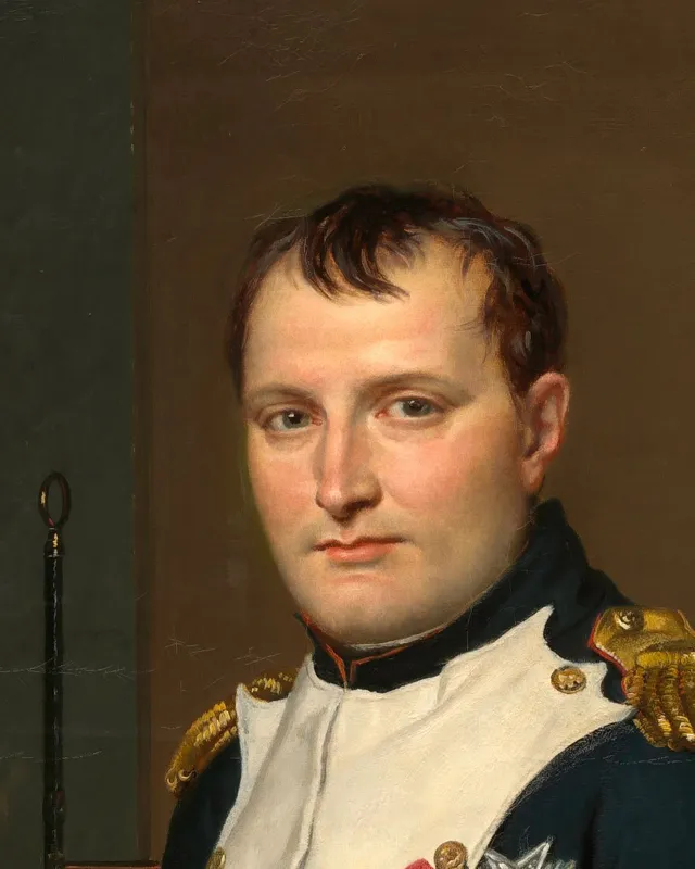 Painted portrait of Napoleon Bonaparte standing in his study.