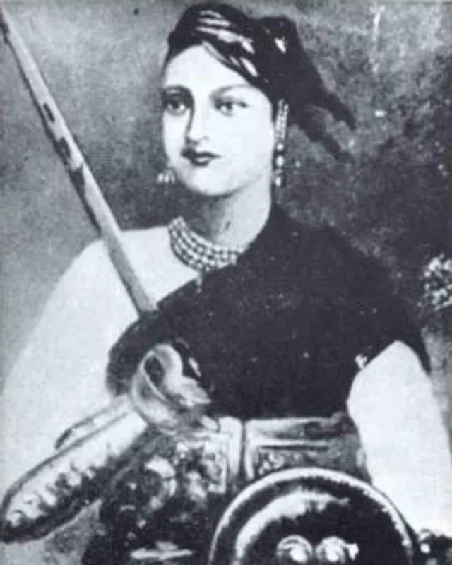 Nineteenth-century painted depiction of Rani Lakshmibai of Jhansi in armour.