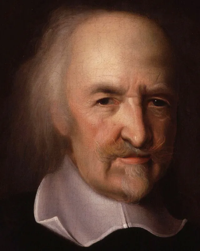 Painted portrait of Thomas Hobbes in dark robes.
