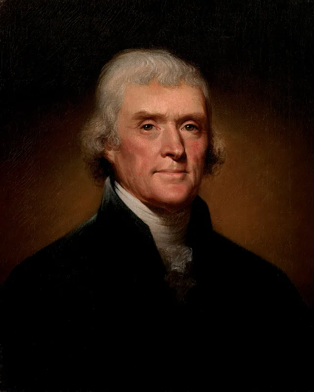 Painted presidential portrait of Thomas Jefferson.