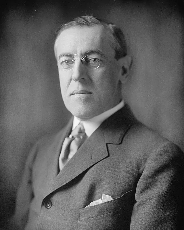 Photographic portrait of President Woodrow Wilson.